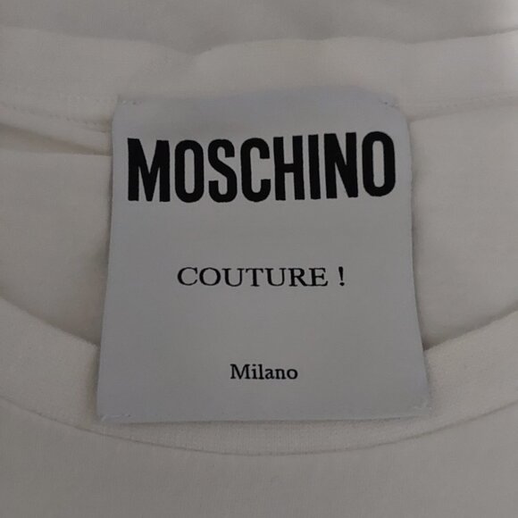Moschino Double Question Mark Unisex White T-Shirt - Women Large, Men Medium - Picture 5 of 7